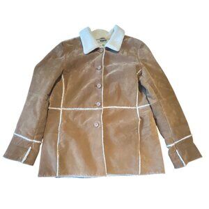 St. Johns Bay Large Washable Suede Coat W/ Faux Shearling Trim Penny Lane Boho